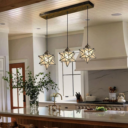 Farmhouse Frosted White Glass Chandelier 3 Lights Star Pendant Lights for Dining Table Kitchen Island Modern Ceiling Hanging Lights Included LED Warm Light Bulbs Oiled Bronze