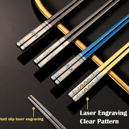 Portable Chopsticks, 2PC Black Eagle,18/8 Stainless Steel | Pull Design Case, Titanium Plated, Reusable, Dishwasher Safe