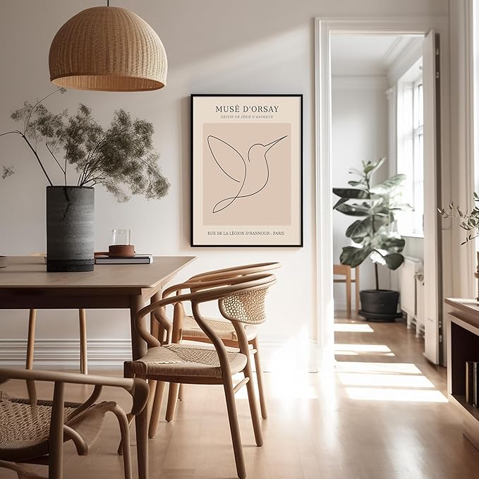 Poster Master Vintage Poster - Retro One Line Hummingbird Drawing Print - Bird Line Art - Minimal Gift for Him, Her, Animal Lover - Abstract Decor for Home, Office, 24x32 Unframed Wall Art