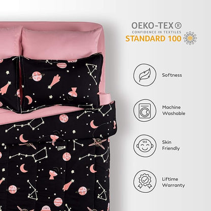 SLEEP ZONE Kids Bedding Comforter Set Full/Queen Size - Super Soft & Cute Printed 3-Piece Comforter Set All Seasons for Boys, Girls, Fade Resistant, Machine Washable, Pink Galaxy