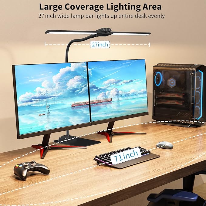 KableRika Desk Lamp Double Light: Bright Led Desk Lights for Home Office - Eye Care Reading Table lamps with Base - Dimmable Desktop lighting for Computer Monitor Study Drafting