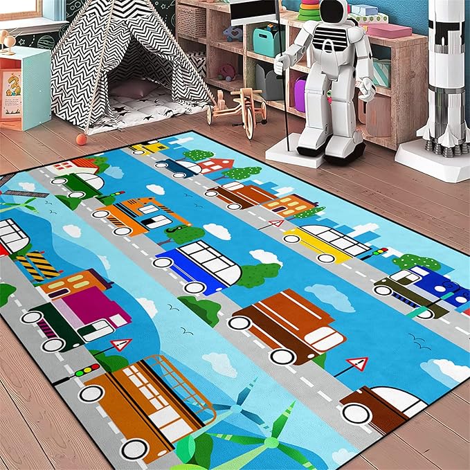 Car Carpet for Kids Kids Rugs for Playroom Car Track Rug Road Rug for Kids Car Play Rug Road Carpet for Toy Cars Car Track Rugs for Boys Car Rug for Boys Room 3'×5'