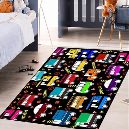 Car Play Mat Kids Rugs for Playroom Car Track Rug Kids Mat Construction Play Mat Car Play Rug Car Carpet for Kids Carpet for Bedroom Truck Rugs for Boys Room,Black 2'5''×4'