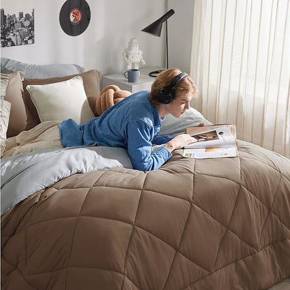 Bedsure Brown King Size Comforter Set - 7 Pieces Reversible King Bed in a Bag, King Bed Set Brown and Grey with Comforters, Sheets, Pillowcases & Shams