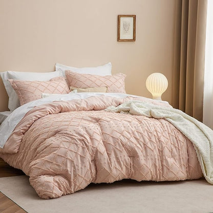 Bedsure Twin XL Comforter Set - Coral Pink Twin Extra Long Comforter Set for College, Shabby Chic Dorm Bedding Set, 2 Pieces Boho Farmhouse Bed Set, includes 1 Pillow Sham
