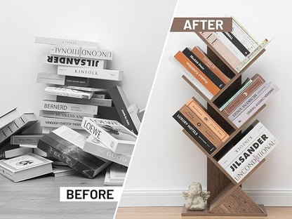 Labcosi 5 Tier Tree Bookshelf, Floor Standing Wood Tree Bookcase, Book Storage Rack for Books/CDs, Book Organizer Shelves for Home Office, Bedroom, Living Room