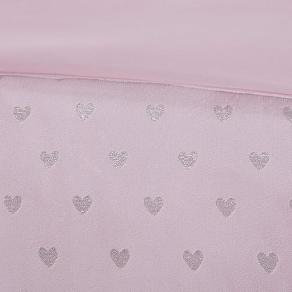 Mi Zone Rosalie Comforter Set for Girls, Ultra-Soft Microlight Plush Metallic Printed Hearts Brushed Reverse Overfilled Down Alternative Hypoallergenic All Season, , Full/Queen, Pink/Silver, 4 Piece