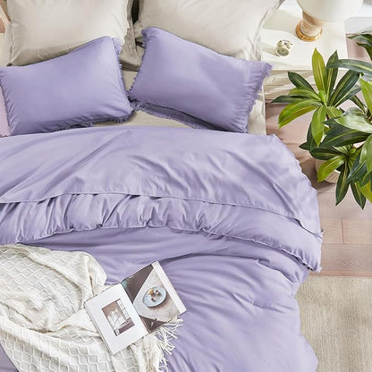 Andency Full Size Comforter Set Lavender, Purple 3 Pieces Boho Lightweight Bedding Comforters & Sets, All Season Soft Tassel Bed Set (78x90In Comforter & 1 Pillowcase)