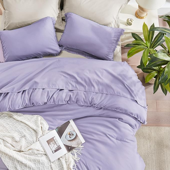 Andency Comforter King Size Bed Set Lavender, Purple 3 Pieces Boho Lightweight Winter Bedding Comforters & Sets, All Season Soft Tassel Bed Set (104x90In Comforter & 2 Pillowcases)