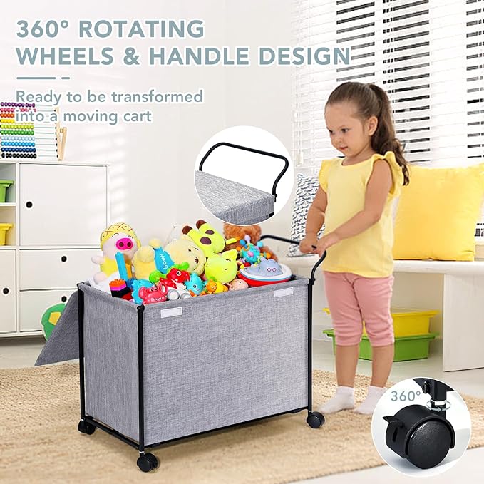 SWTYMIKI Large Toy Box Toy Storage - with Wheels Big Toy Chest for Kids Toy Organizer Bins, Toy Boxes for Kids Girls Boys, Stuffed Animals, Clothes, Nursery Bedroom 23.6" L x 17.7" H x 11.8" W