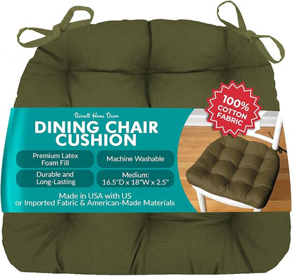 Barnett Home Decor Cotton Duck Dark Sage Green Dining Chair Pad with Ties - Size Medium Size 18 Chair Pad/Jumbo - Latex Foam Fill - Machine Washable, 100% Cotton, Made in USA (Boxwood)