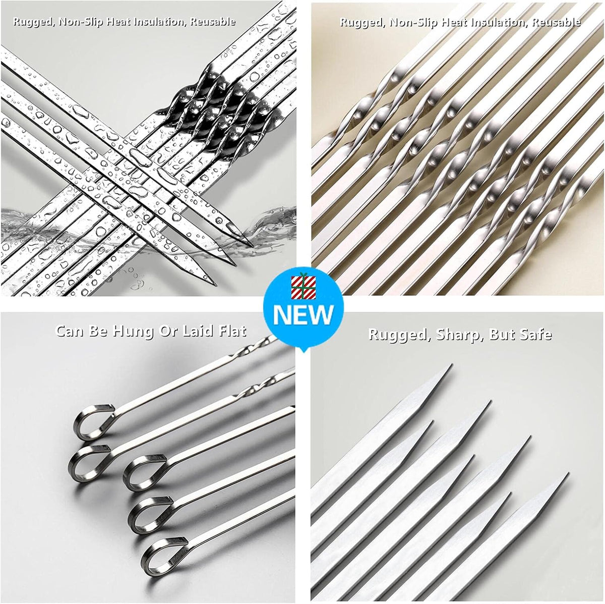 Large Metal Skewers For Grilling Shish Kebab Sticks 22 inch Skewers For Kabobs Flat Barbecue Skewer Stainless Steel Grill Stick for Meat, Chicken, Shrimp, Fruit, Vegetables(12PCS)