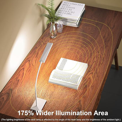 LED Desk Lamp Eye-Caring Table Lamps with USB Charging Port,7 Brightness Levels & 5 Color Modes,Touch Control and Memory Function, Flexible Gooseneck Reading Lamp for Home Office, White