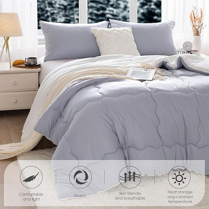 COTTEBED Ultra-Soft Reversible Warm Comforter Set Twin Sized, Winter Milk Cup Grey White Breathable Bedding Down Alternative Comforter for Boy Kids Girl School College Dorm Christmas, Twin/TwinXL