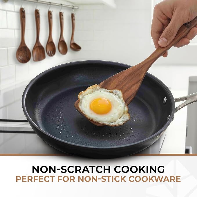 Wooden Spoons for Cooking – 6 Pcs Premium Teak Wooden Utensil Set | Durable, Nonstick Safe, Heat Resistant & Easy to Clean with Ergonomic Handles