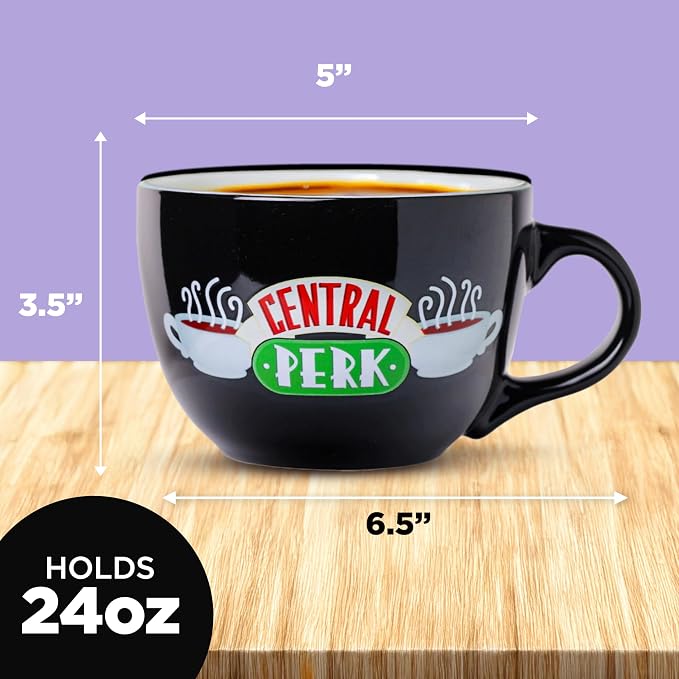 Silver Buffalo FRIENDS Central Perk Black Ceramic Mug Oversized for Coffee, Soup, 24 Ounces | Oversized for Coffee, Cup, Black, 0.71 Liters