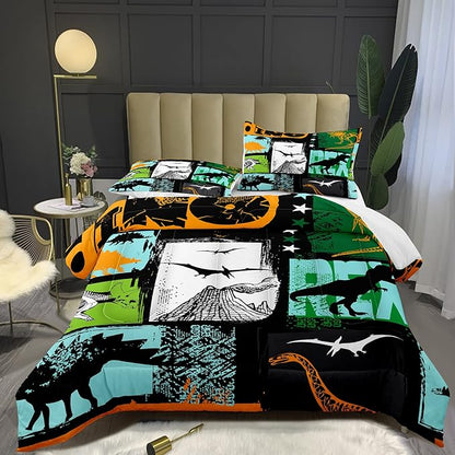 Bodhi King Size Teen Comforter Set,Boys Comforter Bedding Set with Pillowcases,Teen Kids King Size Dinosaur Comforter Set,Cartoon Dinosaur Bedding Set,Boy Bed Set