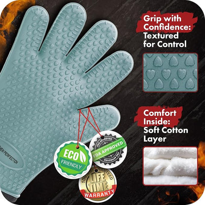 KITCHEN PERFECTION Silicone Smoker BBQ Gloves - Heat Resistant Oven Mitts | Waterproof, 5-Finger Design For A Better Grip, for Pitmasters, Meat Smoking, Grilling, Cooking, Frying Turkey | Grill Gift
