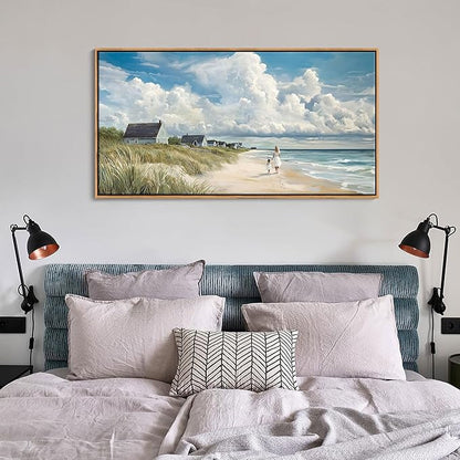 HGUAOA Coastal Canvas Wall Art - Large Landscape Wall Art for Living Room - Ocean and Beach Painting - Blue Artwork for Bedroom Decor - Above Bed Wall Pictures -Beach Theme Print Art