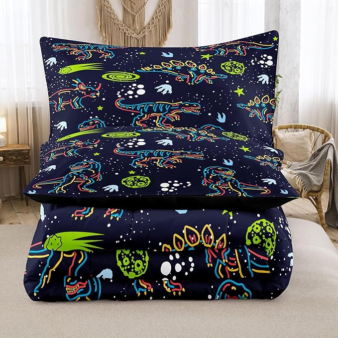 NINENINE Dinosaur Comforter Sets for Boys,Kids Dinosaur Bedding Set,Twin Size Bedding Sets for Boys Kids,Dark Blue Comforter Set with 1 Comforter 1 Pillowcase…