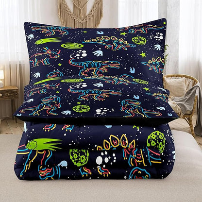 NINENINE Dinosaur Comforter Sets for Boys,Kids Dinosaur Bedding Set,Twin Size Bedding Sets for Boys Kids,Dark Blue Comforter Set with 1 Comforter 1 Pillowcase…