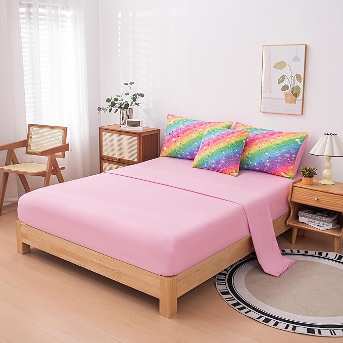 Full Size Comforter Sets for Girls, Kids Bedding Sets for Girls, Rainbow Comforter Full, 6 Pcs Bed in a Bag Girls (1Comforter, 1Flat Sheet, 1Fitted Sheet, 1 Pillow Cover, 2Pillowcases)