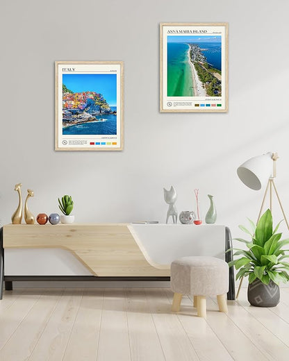 HesenDot Natural OAK Wood Framed Anna Maria Island Wall Art,12x16in Florida Seascape Canvas Wall Print,Classic Urban Landmark Wall Decor for Living Room, Bedroom,Office Gallery Set of 1