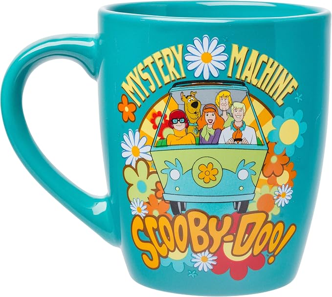 Silver Buffalo Scooby Doo Group Mystery Machine Flowers, Ceramic Mug, 25oz | Jumbo Curved, 0.74 Liters