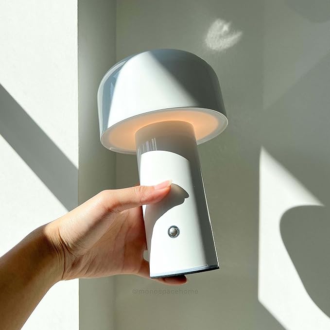 Monospace Mushroom Lamp | Minimalist Lamp (White) | Modern Metal Table Lamp | LED Bedside Lamp | 3 Color Settings