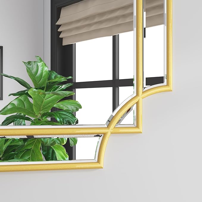 Bathroom Mirror for Wall Gold Farmhouse Wall Vanity Mirror for Over Sink Wood Framed Beveled Mirrors Deco（20 * 28IN/Gold）