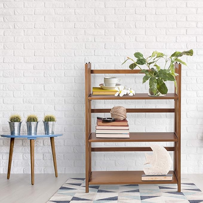 Casual Home 3-Shelf 27.5" Wide Folding Stackable Bookcase, Chestnut (New)