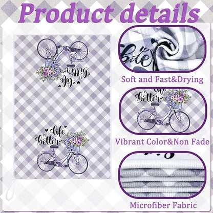 Boyiee 6 Set Lavender Kitchen Towels Purple Floral Dishcloth | Rustic Absorbent Purple Tea Hand Towels, 24 x 16 Inches Lavender Lover Gifts for Farmhouse Kitchen Bathroom Accessories Decor