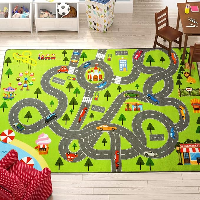 HOMORE Kids Play Mat Rug, Fun and Educational City Play Rug for Hot Wheels Track Racing and Toys, Kids Carpet Playmat Area Rug for Children Bedroom Play Room Nursery, 3x5 Feet