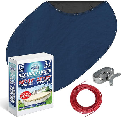 Winter Swimming Pool Cover for 18 ft x 33 ft Aboveground Oval Pool Size, Secure Choice Series, Solid Material, Color - Cobalt Blue, Pool Cover Choice 271833-4CHOICE