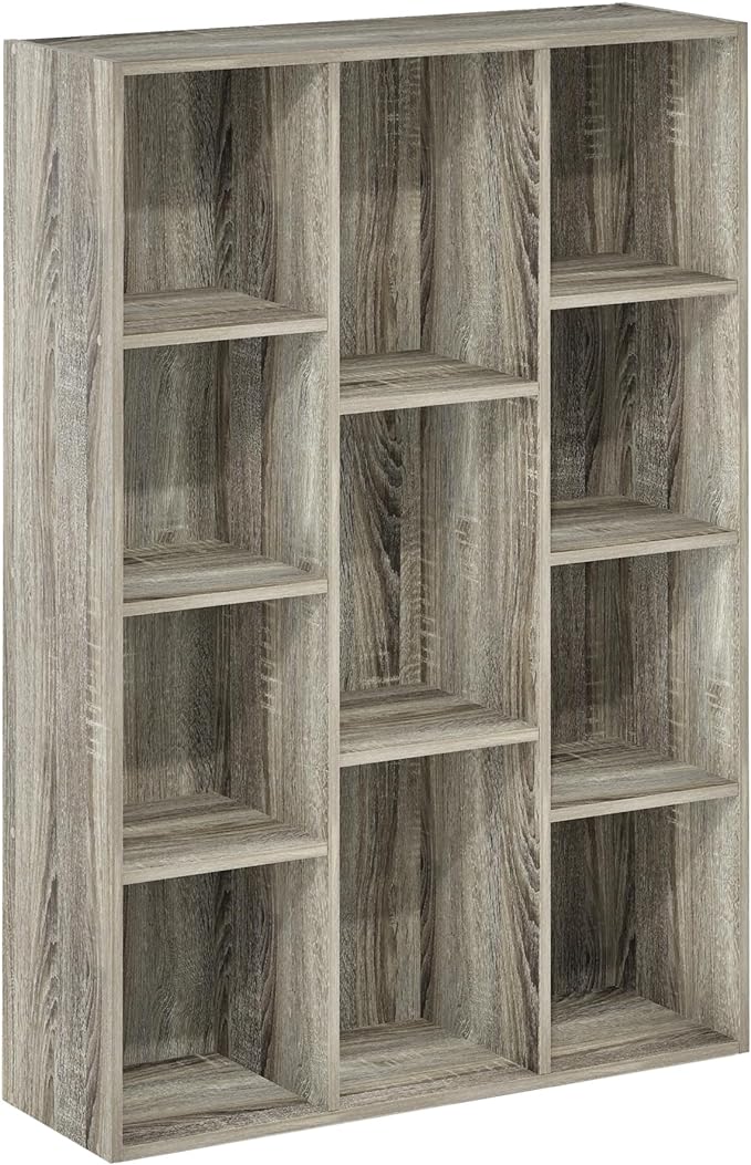 Furinno 11-Cube and 7-Cube Reversible Open Shelf Bookcases in French Oak
