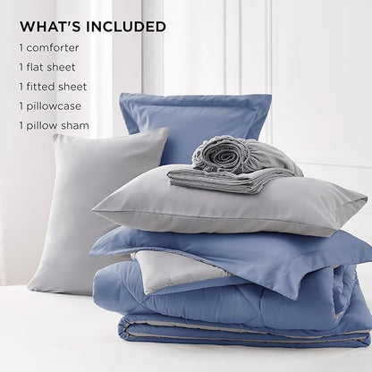 Bedsure Infinity Blue Twin Comforter Set - 5 Pieces Reversible Twin Bed in a Bag, Extra Long Twin Bed Set Infinity Blue and Grey with Comforters, Sheets, Pillowcase & Sham