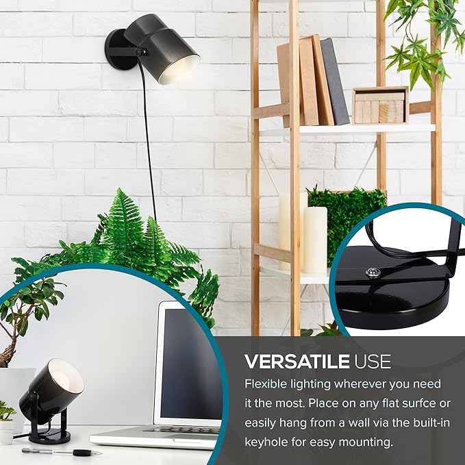 Catalina Lighting 24291-000 Multipurpose Spotlight Accent Lamp, Desk or Wall Mount Lamp for Office, Living Room, Dorm or Bedroom, Smart Home Compatible, Bulb Not Included, 7.5", Metallic Black