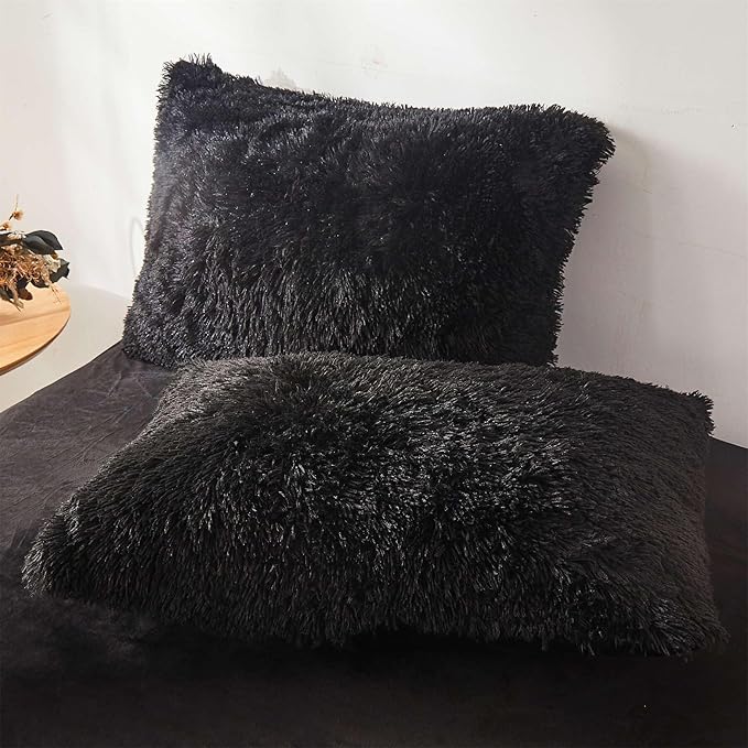 FOPPA Black fluffy Comforter Cover Set king- Ultra Soft fluffy Black Bedding Sets 3 Pieces (1 Duvet Cover + 2 Pillow case) pink fluffy bed set (Black, King)