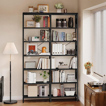 YITAHOME 7 Tier Corner Bookshelf Reversible Bookcase, Tall Bookshelf Display Rack Shelf with Metal Frame for Living Room, Bedroom, Home Office, Black