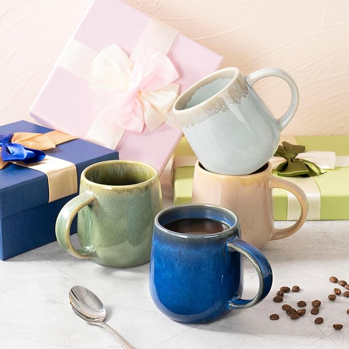 bestone Coffee Mugs Set of 4，15 oz Large Coffee Mugs, Ceramic Mugs with Handles,etc Coffee Mugs, Cups for Coffee Cereal Latte ，Microwave & Dishwasher safe，Vibrant Colors