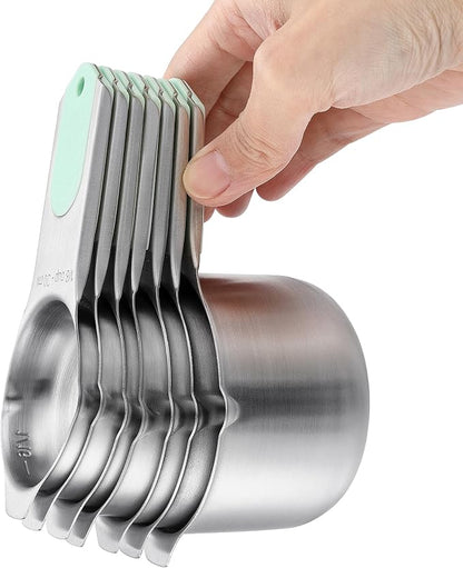 Spring Chef Magnetic Measuring Cups & Spoons Set of 15, Patented, Mint | Stackable Stainless Steel Measuring Cups & Heavy Duty Metal Measuring Spoons with Levelers for Dry & Liquid Ingredients