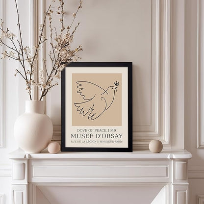 Poster Master Vintage Poster - Retro Minimalist Print - Gift for Artist, Friend - Dove Of Peace, Line Drawing, Sketch, Abstract - Wall Decor for Living Room, Bedroom, 8x10 Black Framed