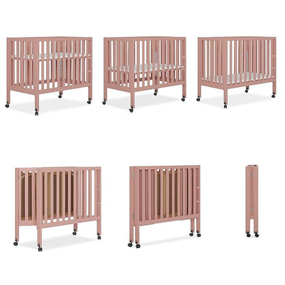 Jett Non-Full Size Folding Convertible Crib, Lightweight Portable Crib, Three Adjustable Mattress Height Settings, Easy to Fold Travel Crib, 1.5” Mattress Pad Included