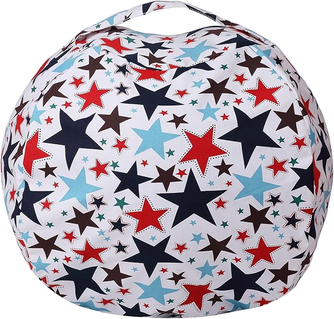 Colorful House Stuffed Animal Storage Bean Bag Chair Cover for Kids Stuffable Zipper Beanbag for Organizing Children Toys Large Canvas(26'',Star)