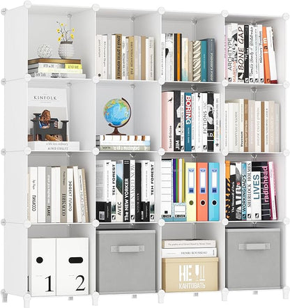 HOMIDEC Book Shelf 16 Cubes Bookcase Bookshelf Cube Storage Organizer Portable Display Bookshelf Kids Bookshelf Book Case for Study Room,Bedroom,Office,Living Room,Closet (47.2x11.8x47.2 inch)