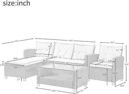 4 Piece Outdoor Patio Furniture Set, Sectional Conversation All-Weather Grey PE Wicker w/Seat Cushions for Backyard Porch Garden Poolside Balcony, Onesize, Oc-Gray