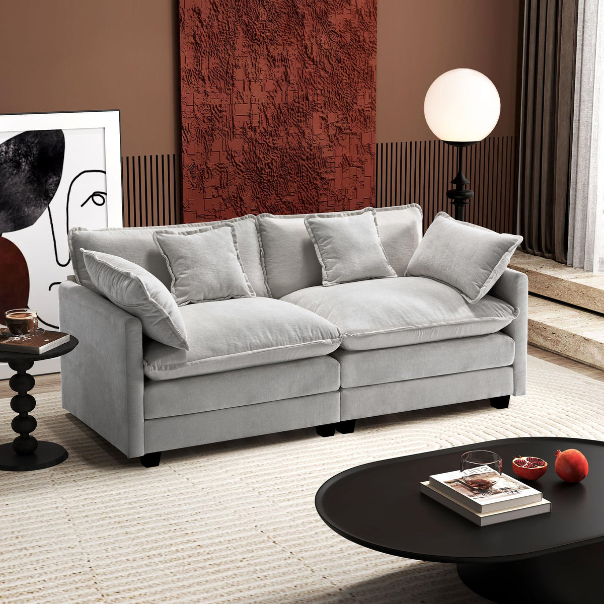 Ihanherry 111.4" L Shaped Modern Sofa Modular Sectional Cloud Couch with Ottoman, 4-Seat Chenille Deep Seat Sofa with Pillow for Living Room, Bedroom and Apartment, Beige
