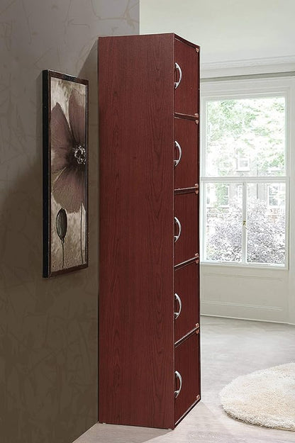 HODEDAH 5 Door Bookcase Cabinet, Mahogany