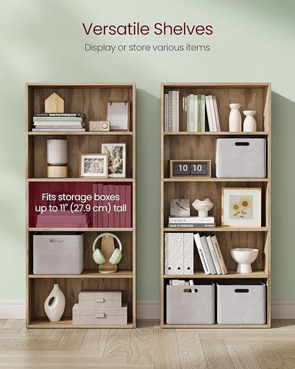 VASAGLE Bookshelf, 23.6 Inches Wide, 5-Tier Open Bookcase with Adjustable Storage Shelves, Floor Standing Unit, Camel Brown ULBC165T50