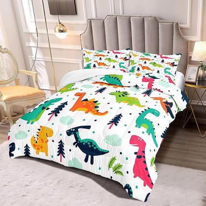 Dinosaurs Kids Comforter Bedding Set 3 PCS Super Soft Breathable Print Kids Bedding Sets for Boys Girls, Machine Washable Durable Comforter Set with Comforter and 2 Pillowcases (Twin, Dinosaur)